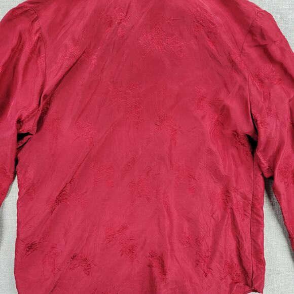 Vintage Royal Silk Womens Shirt 8 Red Button Down Embroidered Floral - Picture 4 of 12